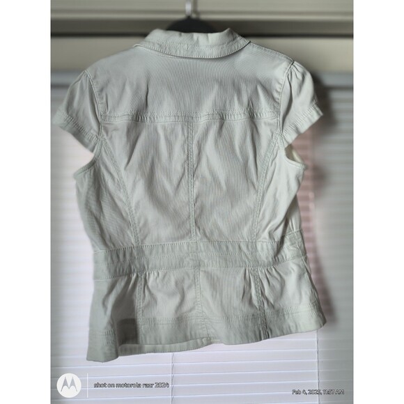 Ann Taylor Loft White Corduroy Big Button Cap Sleeve Top Jacket Womens Size 10 - Picture 7 of 8